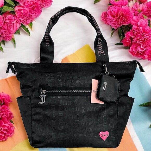 Juicy Couture Handbags - Juicy Couture Material Girl Black Goth Logo Tote Bag w/ Key Fob Coin Purse NWT
